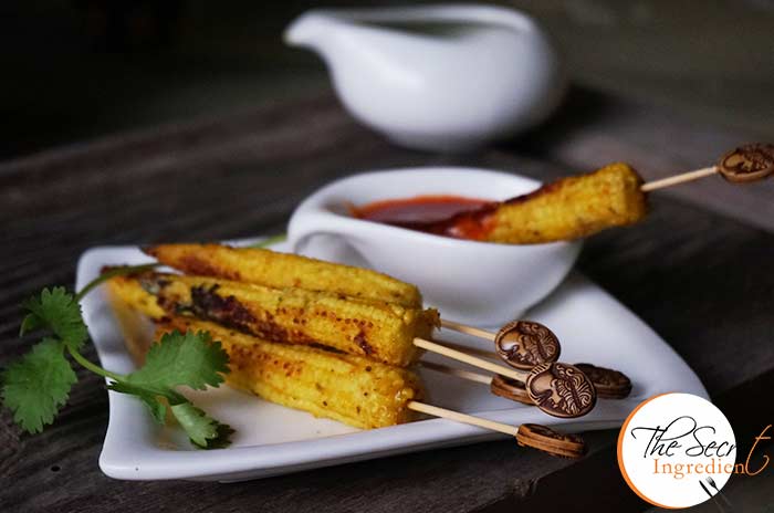 Baby Corn Satay  Easy Baby Corn Starters  Indian 